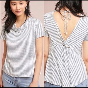 Maeve by Anthropologie Horizon Linen Blue Stripe Twist Back Top NWT Size Large